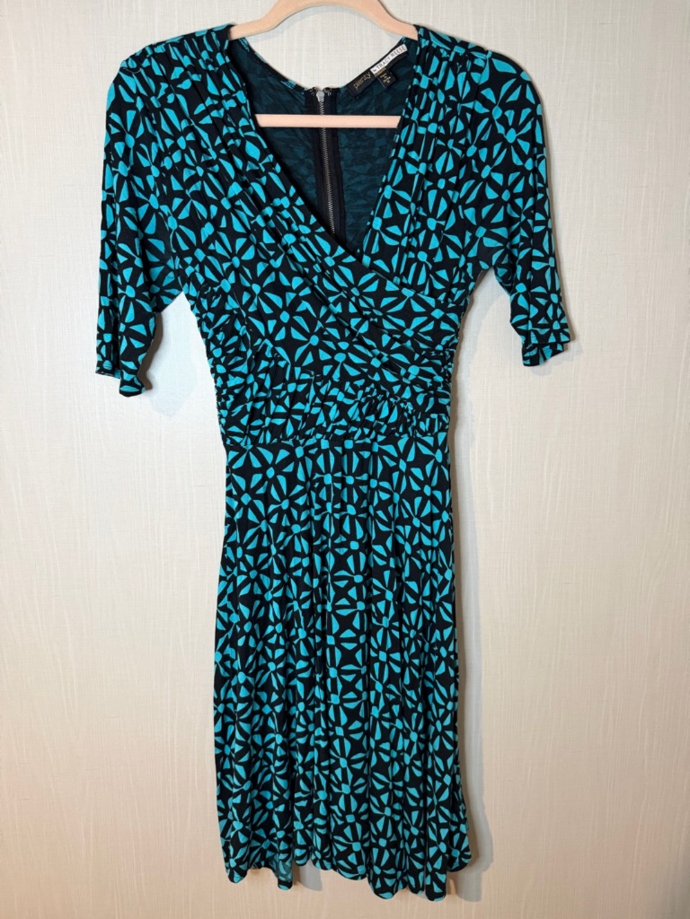 Anthropologie Tracy Reese Blue Geometric Wrap-Style Stretch Knit Dress Medium - Picture 3 of 9